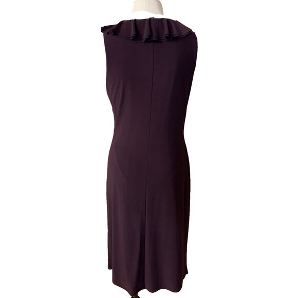 Ralph Lauren Dress 12 Dark Purple Stretch Sleeveless Ruffle V Neck Washable NEW - Picture 2 of 10